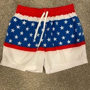 Chubbies patriotic swim trunks.